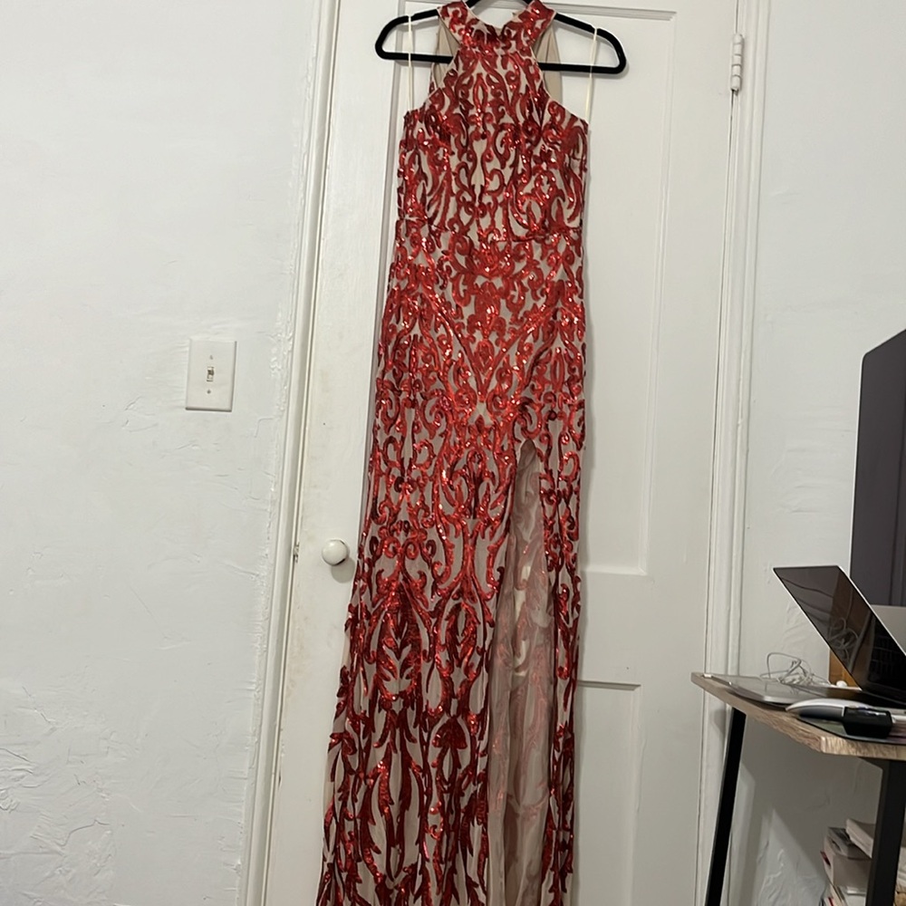 Red Halter Neck Maxi Dress by Banjul